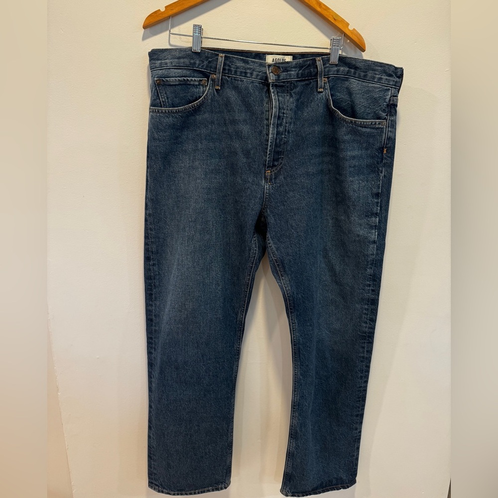 Agolde Parker Long Dark Blue Straight Jeans